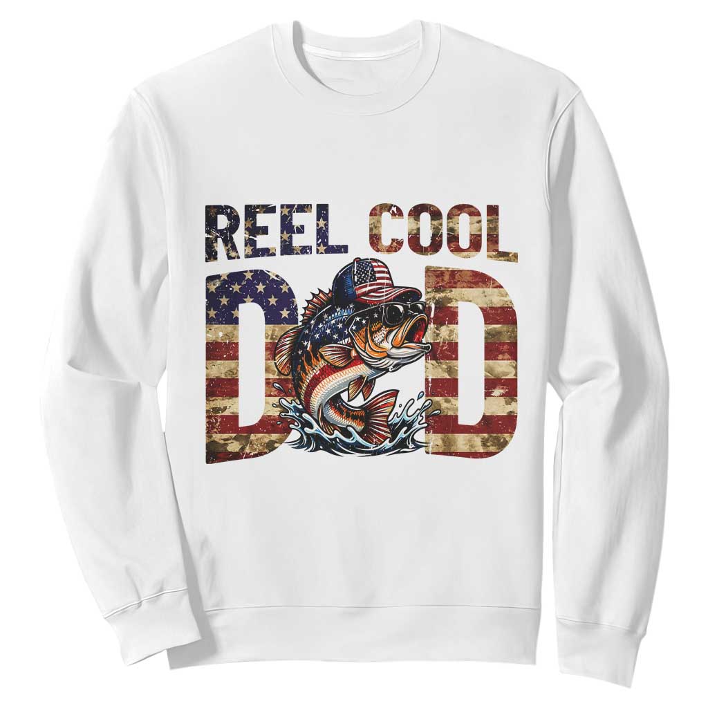 Patriotic Reel Cool Dad Sweatshirt American Flag Fishing Fathers Day Gift TS12 White Print Your Wear