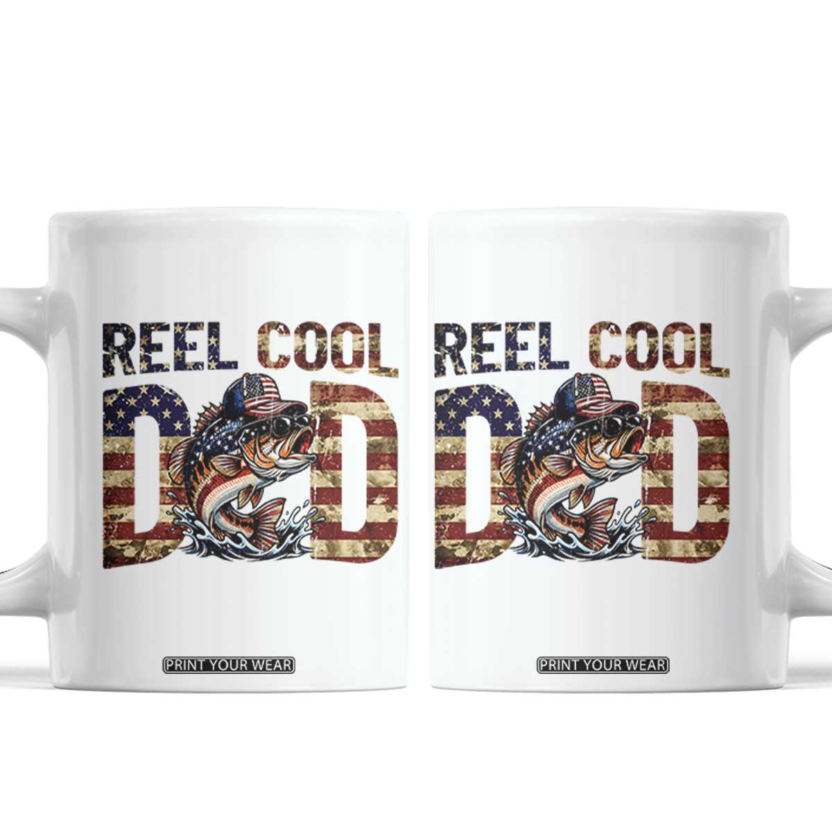 Patriotic Reel Cool Dad Coffee Mug American Flag Fishing Fathers Day Gift TS12 White Print Your Wear