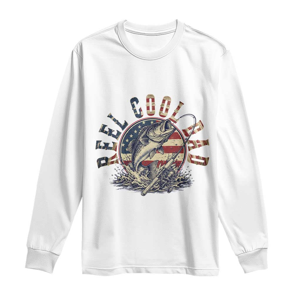 Reel Cool Dad Graphic Long Sleeve Shirt 4th Of July Fishing Patriotic Dad TS12 White Print Your Wear