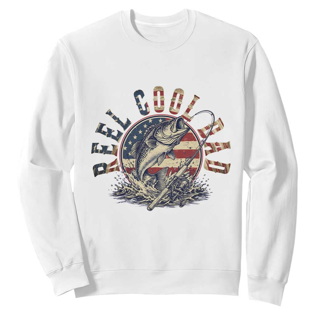 Reel Cool Dad Graphic Sweatshirt 4th Of July Fishing Patriotic Dad TS12 White Print Your Wear
