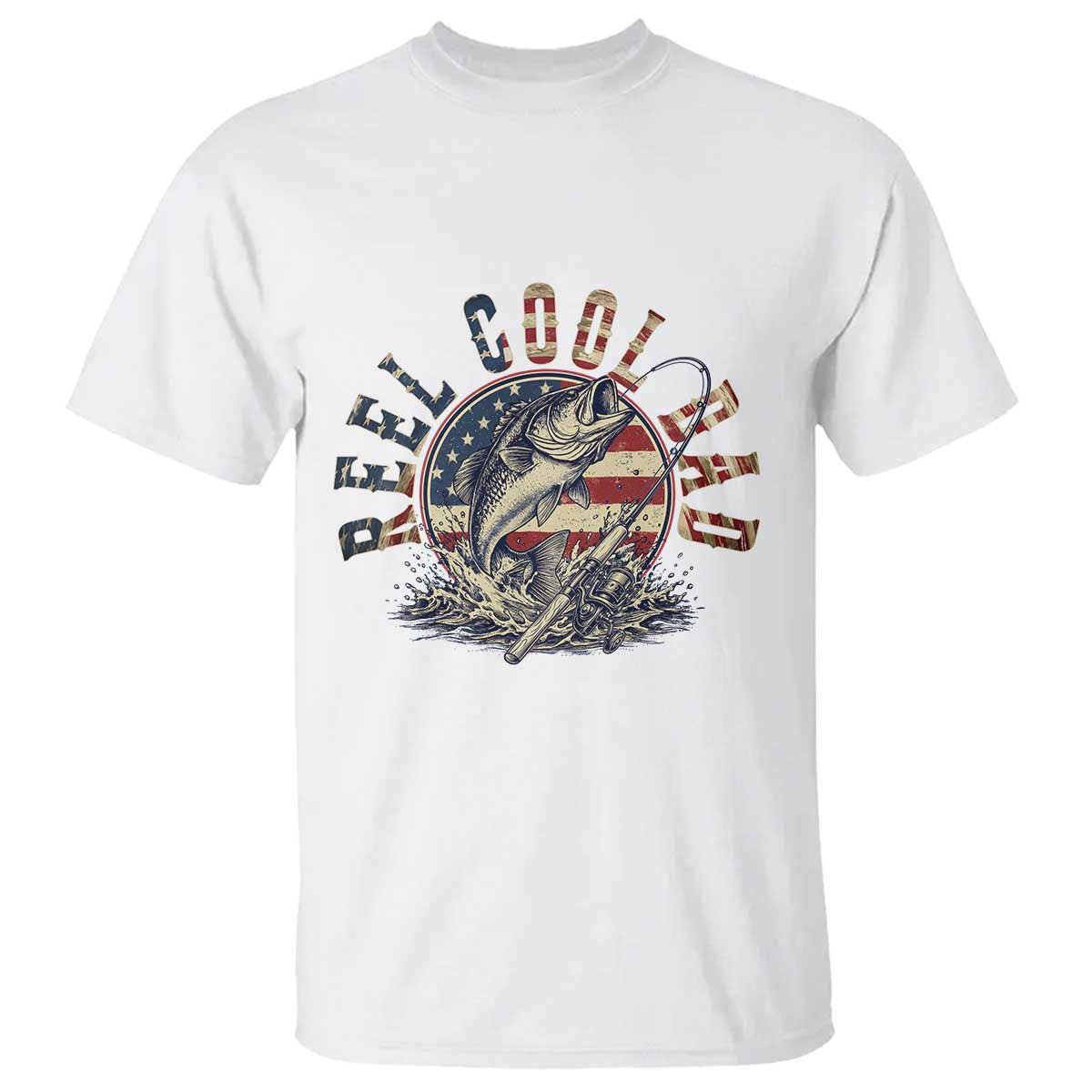 Reel Cool Dad Graphic T Shirt 4th Of July Fishing Patriotic Dad TS12 White Print Your Wear