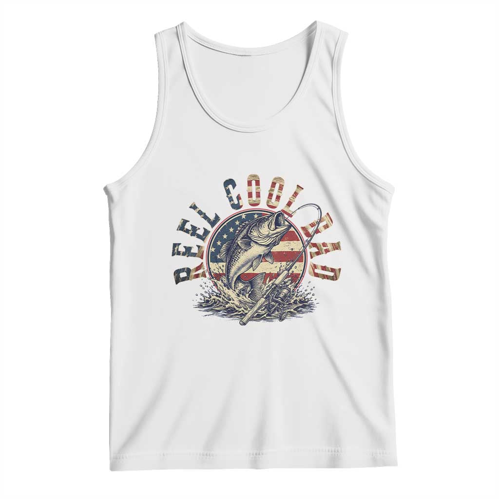 Reel Cool Dad Graphic Tank Top 4th Of July Fishing Patriotic Dad TS12 White Print Your Wear