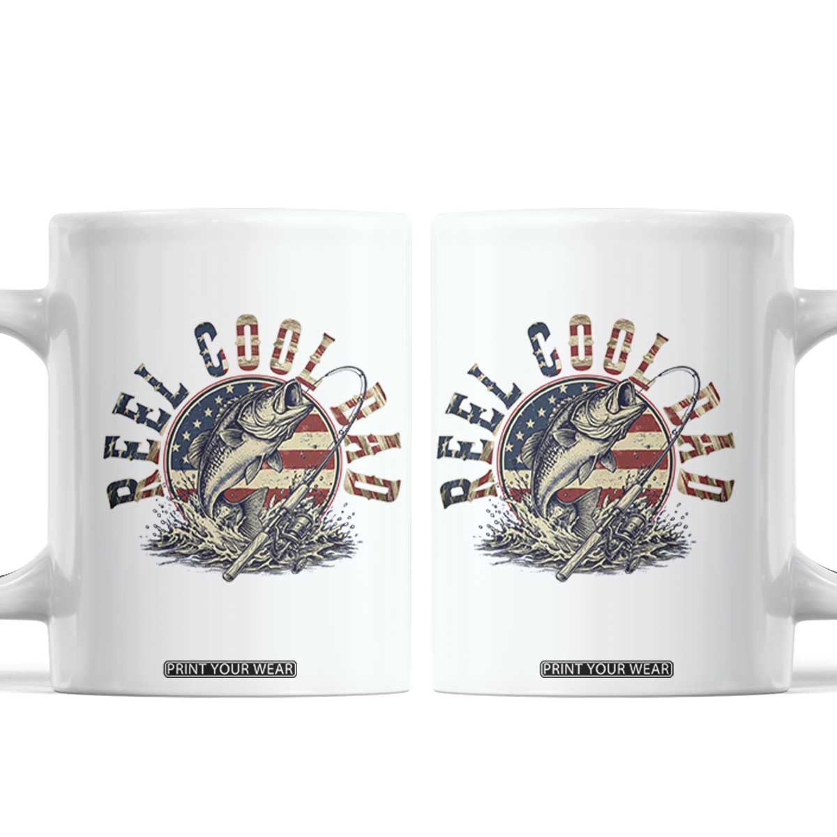 Reel Cool Dad Graphic Coffee Mug 4th Of July Fishing Patriotic Dad TS12 White Print Your Wear