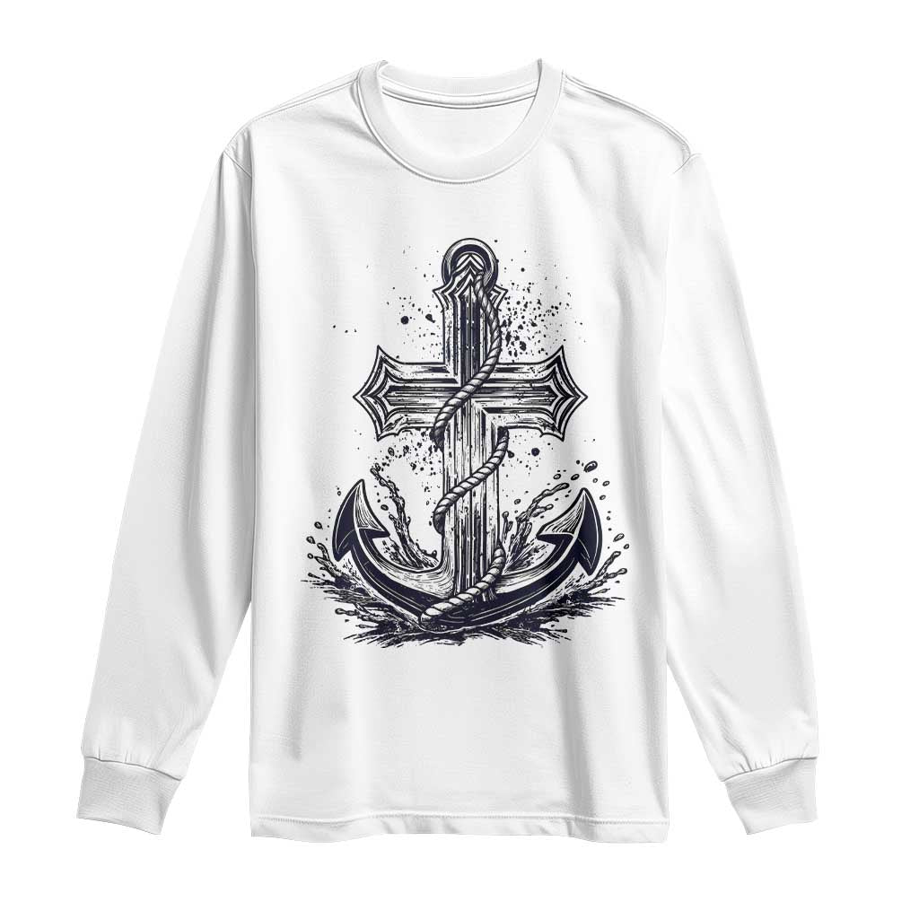 Faith Family Fishing Jesus Cross Anchor Long Sleeve Shirt Funny Christian Fisherman TS12 White Print Your Wear