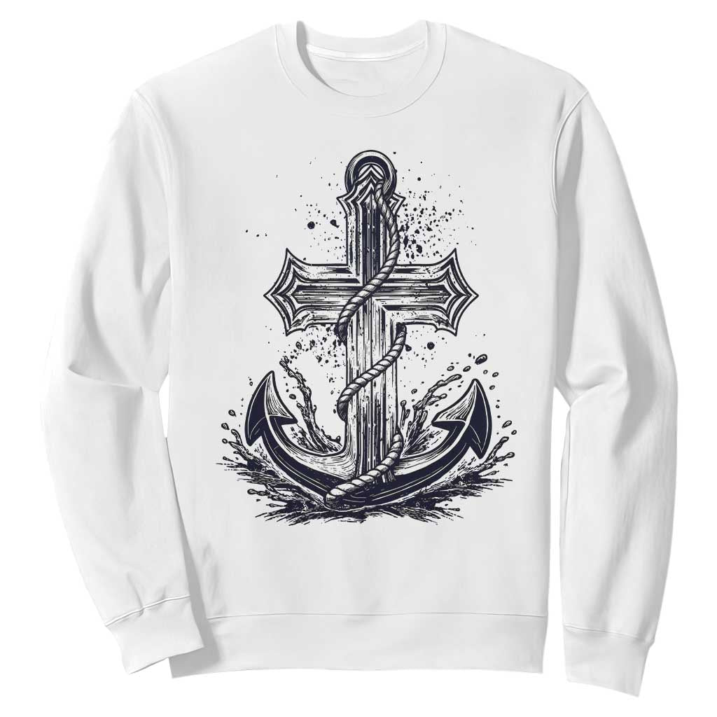 Faith Family Fishing Jesus Cross Anchor Sweatshirt Funny Christian Fisherman TS12 White Print Your Wear