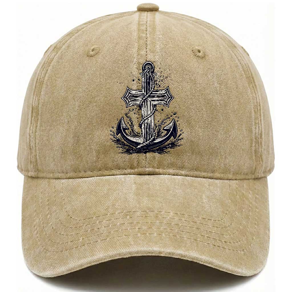 Faith Family Fishing Jesus Cross Anchor Washed Cotton Baseball Cap Funny Christian Fisherman TS12 Print Your Wear