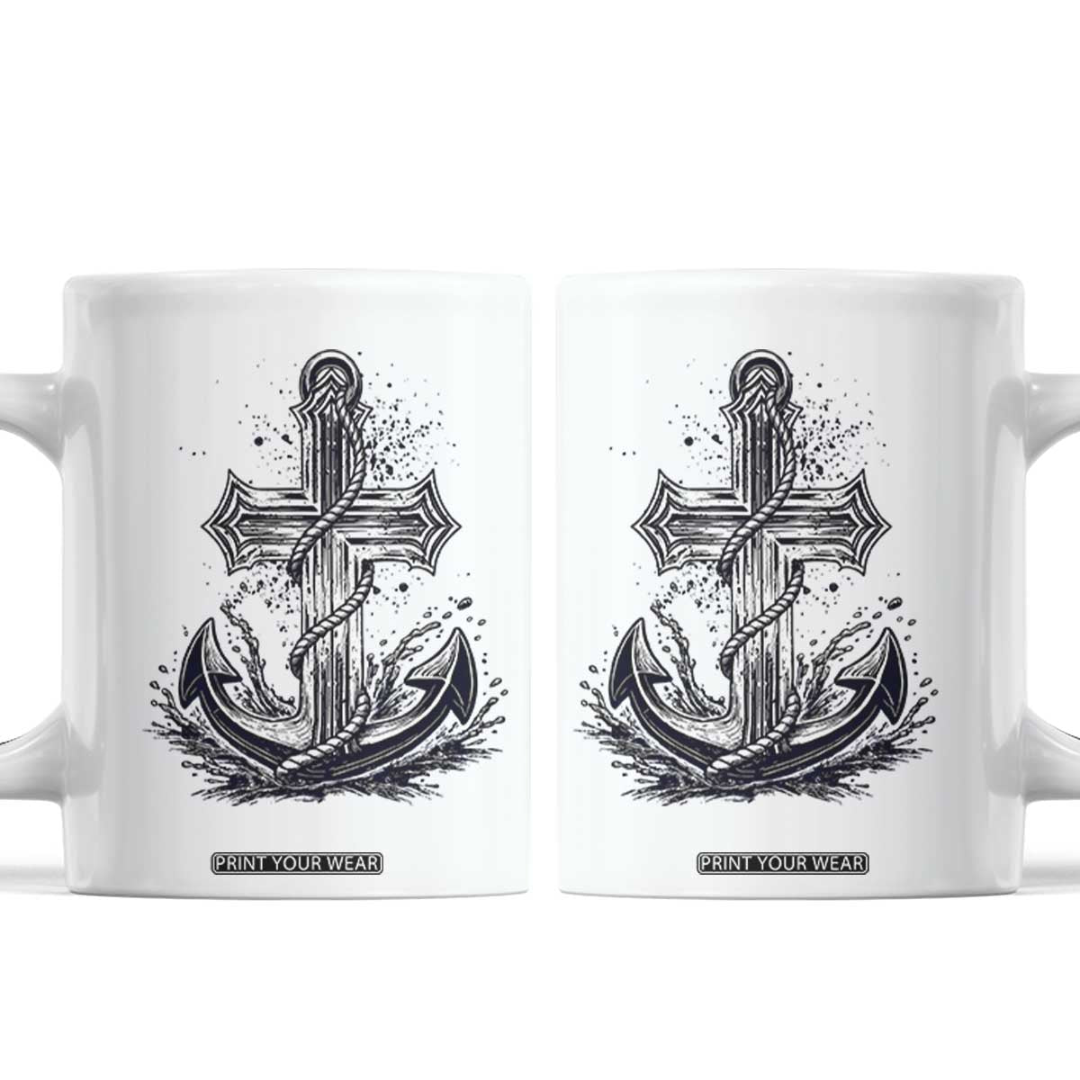 Faith Family Fishing Jesus Cross Anchor Coffee Mug Funny Christian Fisherman TS12 White Print Your Wear