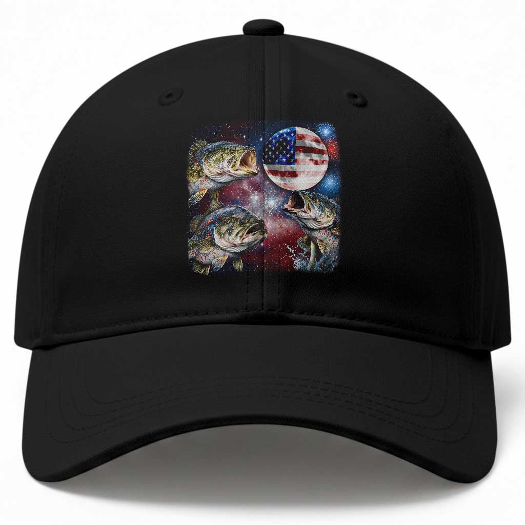 Patriotic Bass Fishing Moon Baseball Cap 4th Of July Fisherman Gift TS12 Print Your Wear