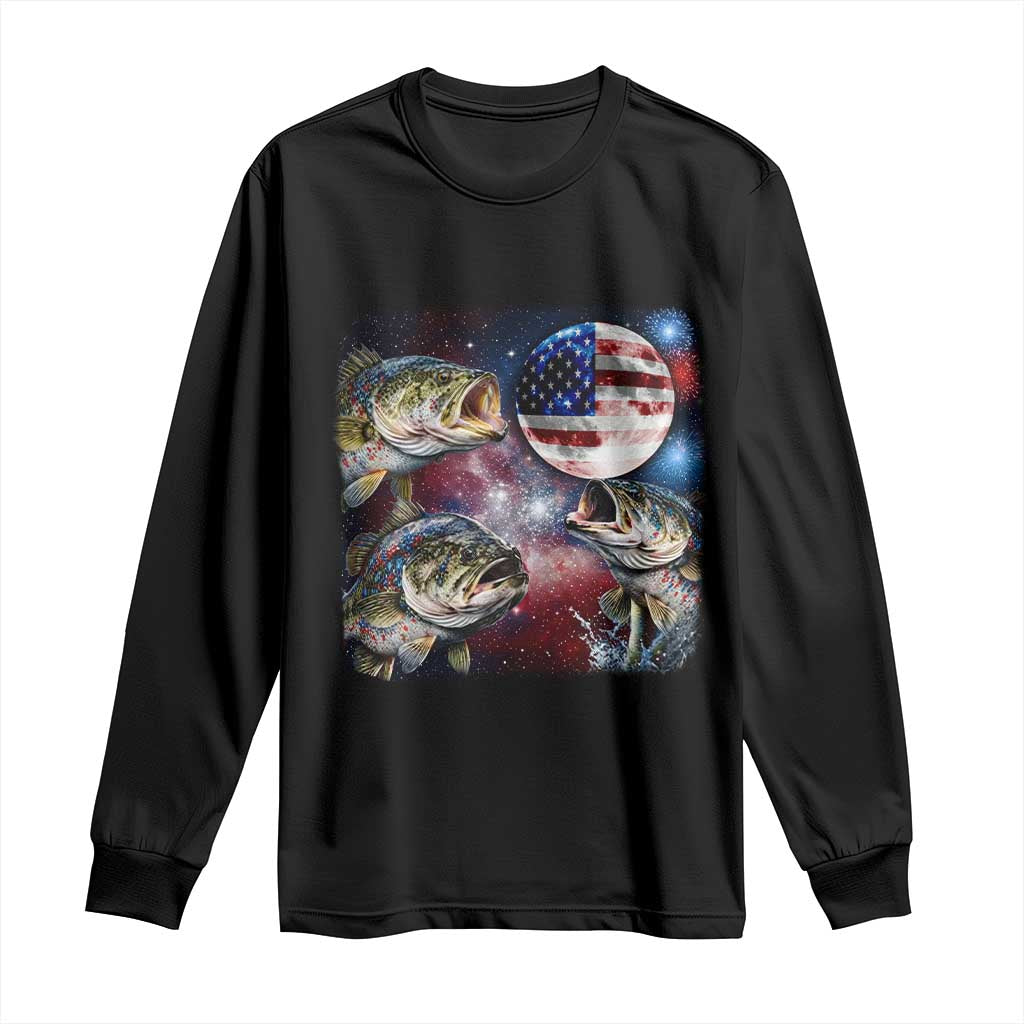 Patriotic Bass Fishing Moon Long Sleeve Shirt 4th Of July Fisherman Gift TS12 Black Print Your Wear