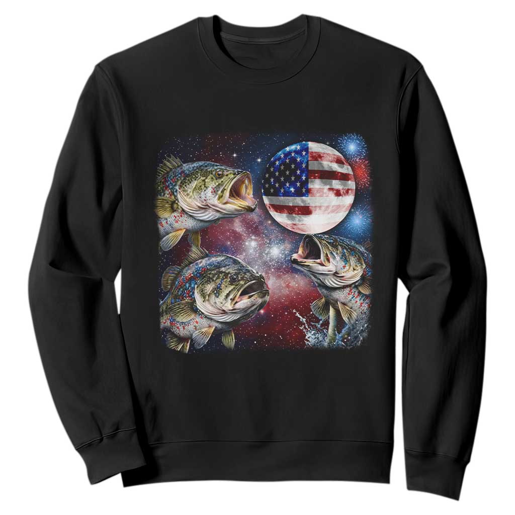 Patriotic Bass Fishing Moon Sweatshirt 4th Of July Fisherman Gift TS12 Black Print Your Wear