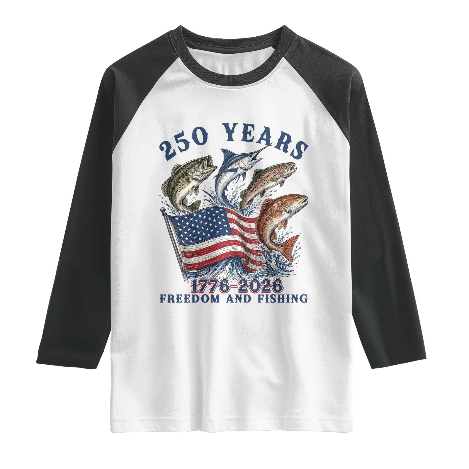 Freedom And Fishing Raglan Shirt Patriotic American Flag Fisherman Gift TS12 White Black Print Your Wear