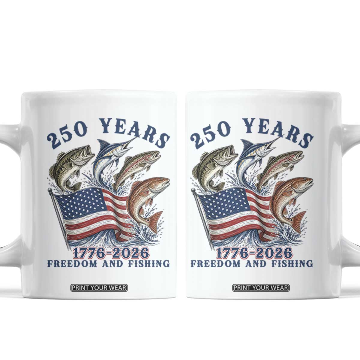 Freedom And Fishing Coffee Mug Patriotic American Flag Fisherman Gift TS12 White Print Your Wear