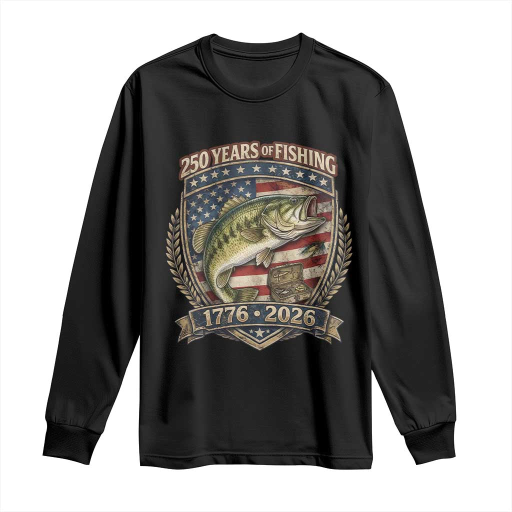 Vintage 250 Years Of Fishing Long Sleeve Shirt American Flag Fisherman TS12 Black Print Your Wear