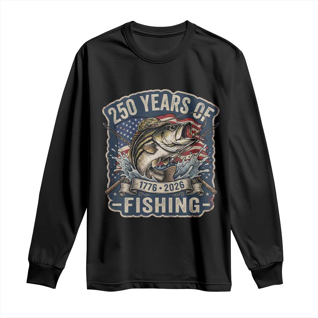 Vintage 250 Years Of Fishing Long Sleeve Shirt Patriotic Angler TS12 Black Print Your Wear