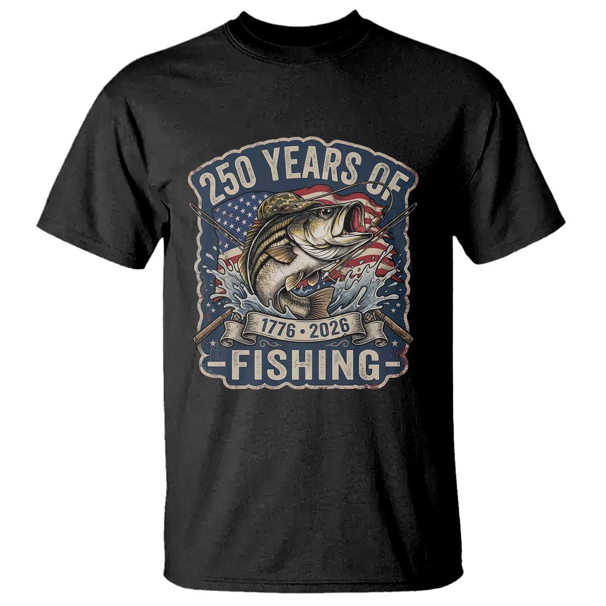 Vintage 250 Years Of Fishing T Shirt Patriotic Angler TS12 Black Print Your Wear