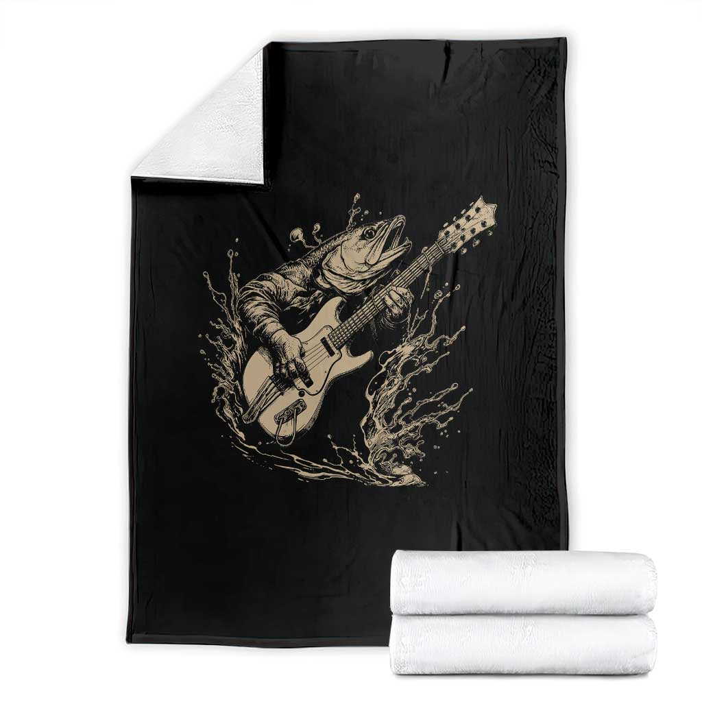 Vintage Trout Playing Guitar Throw Blanket Funny Fishing Musician Gift TS12 Black Print Your Wear