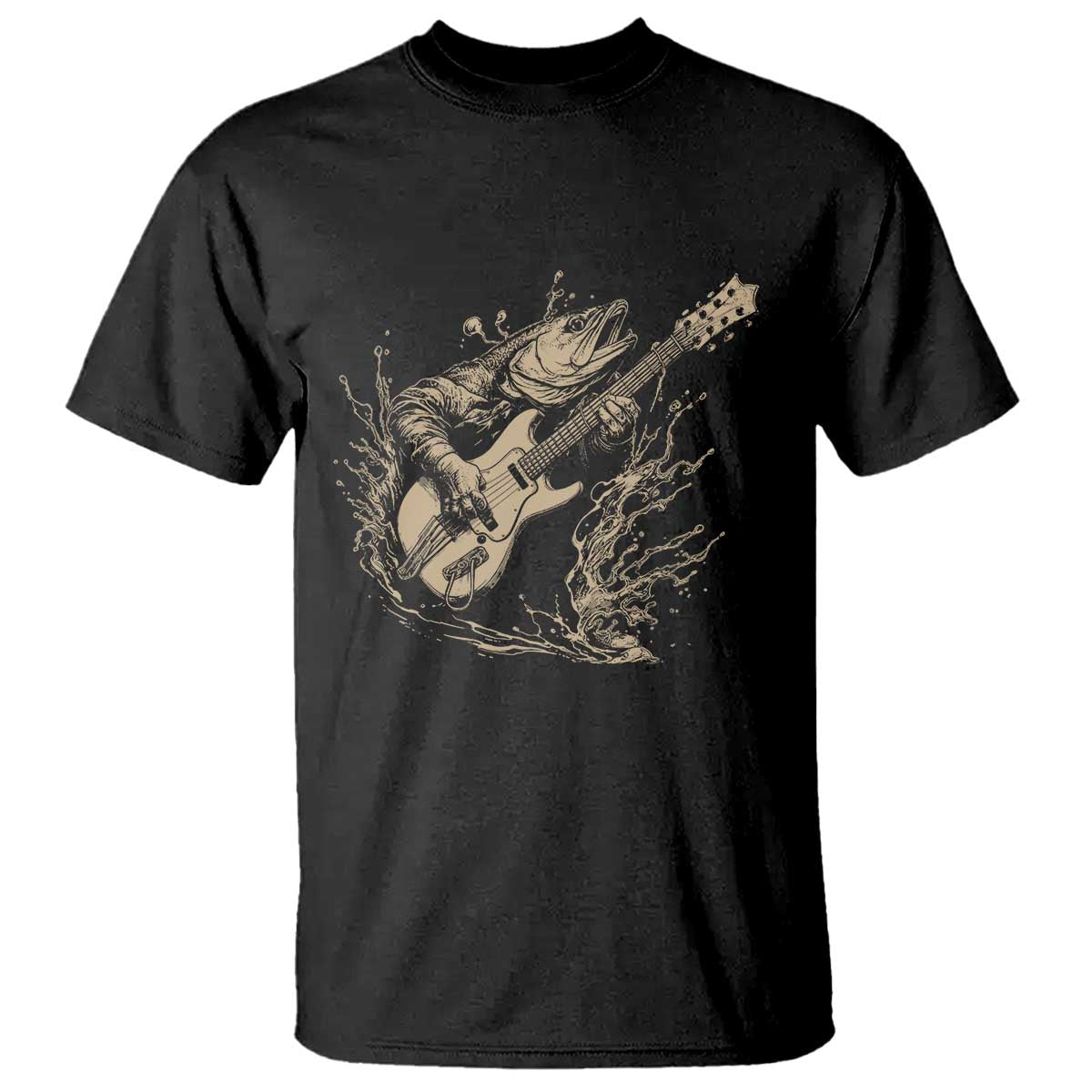 Vintage Trout Playing Guitar T Shirt Funny Fishing Musician Gift TS12 Black Print Your Wear