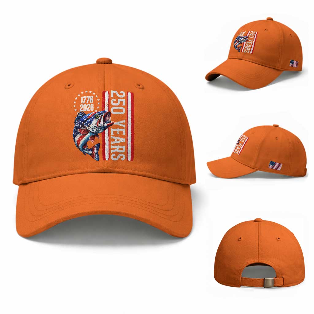 Vintage USA 250th Anniversary Bass Fishing Patriotic Gift Baseball Cap TS12 Baseball Cap Universal Fit Orange Print Your Wear