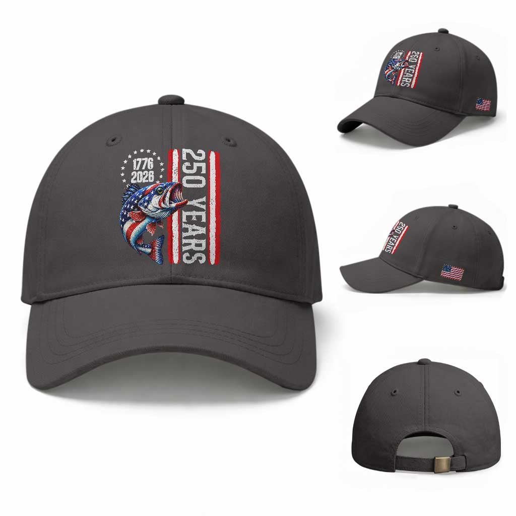Vintage USA 250th Anniversary Bass Fishing Patriotic Gift Baseball Cap TS12 Baseball Cap Universal Fit Dark Gray Print Your Wear