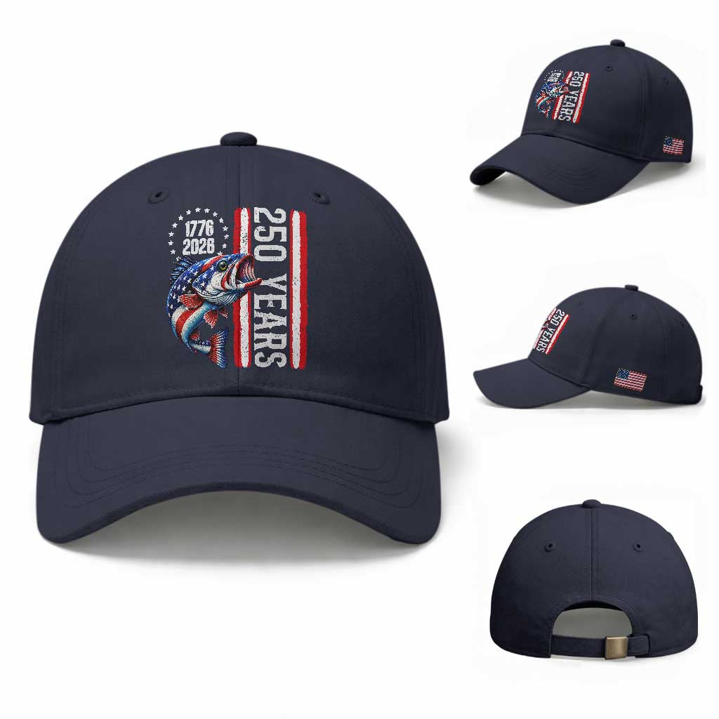Vintage USA 250th Anniversary Bass Fishing Patriotic Gift Baseball Cap TS12 Baseball Cap Universal Fit Navy Print Your Wear