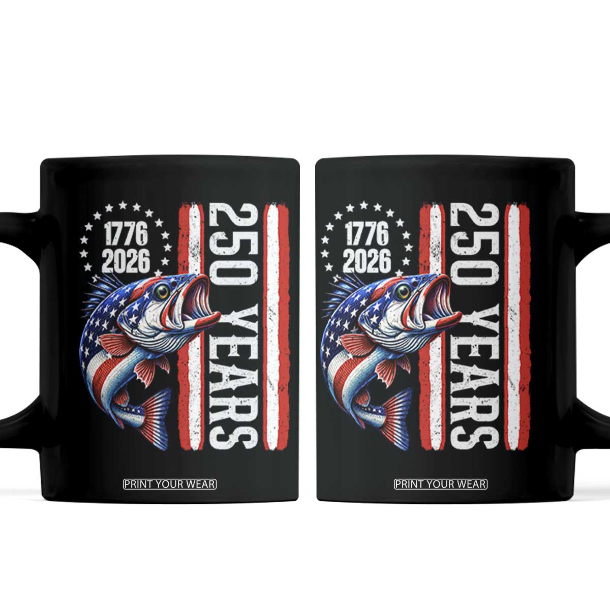 Vintage USA 250th Anniversary Bass Fishing Patriotic Gift Coffee Mug TS12 Black Print Your Wear