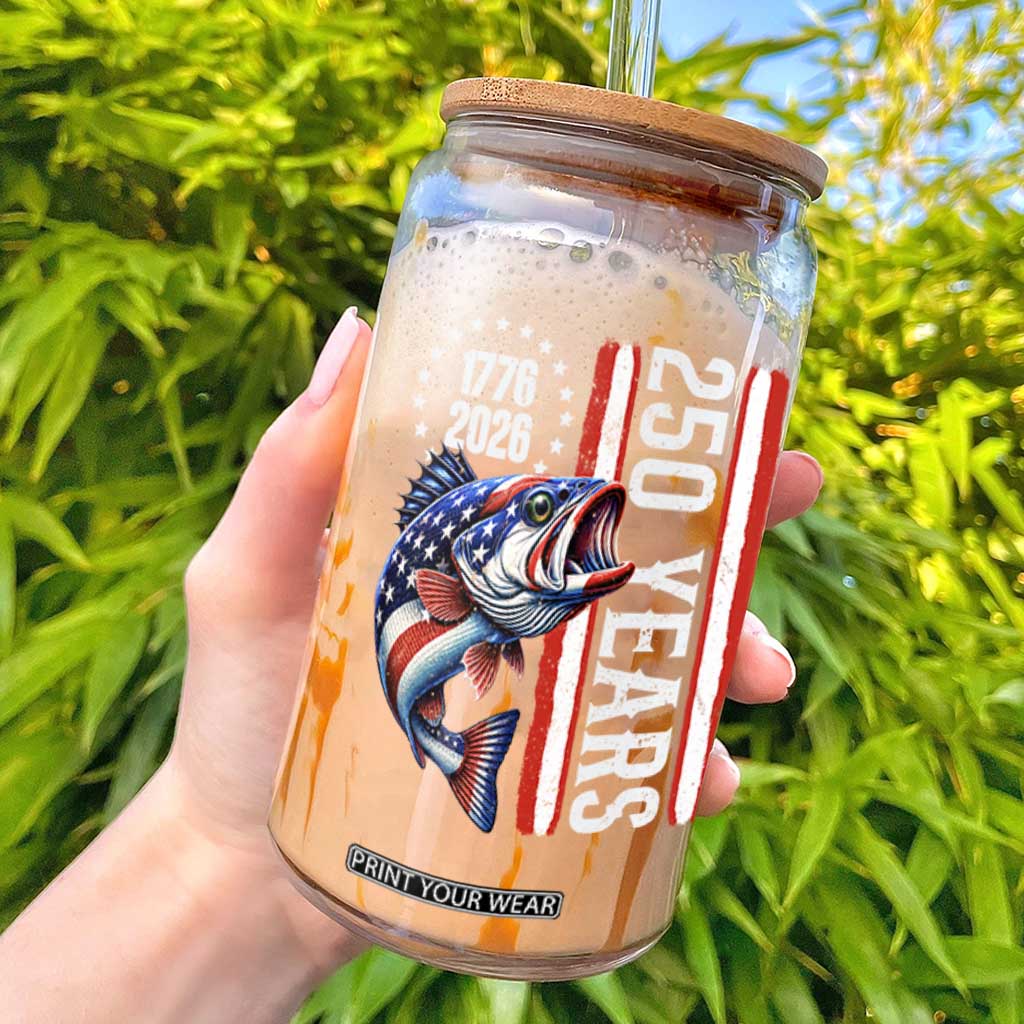 Vintage USA 250th Anniversary Bass Fishing Patriotic Gift Glass Can TS12 Black Print Your Wear