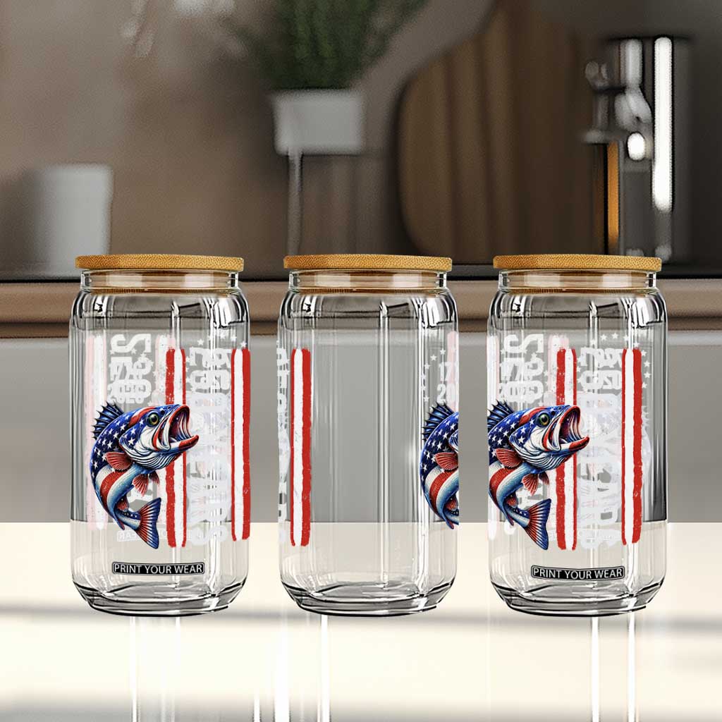 Vintage USA 250th Anniversary Bass Fishing Patriotic Gift Glass Can TS12 Print Your Wear