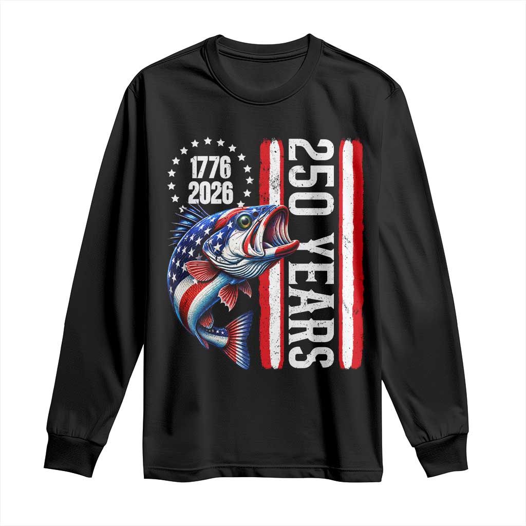 Vintage USA 250th Anniversary Bass Fishing Patriotic Gift Long Sleeve Shirt TS12 Black Print Your Wear