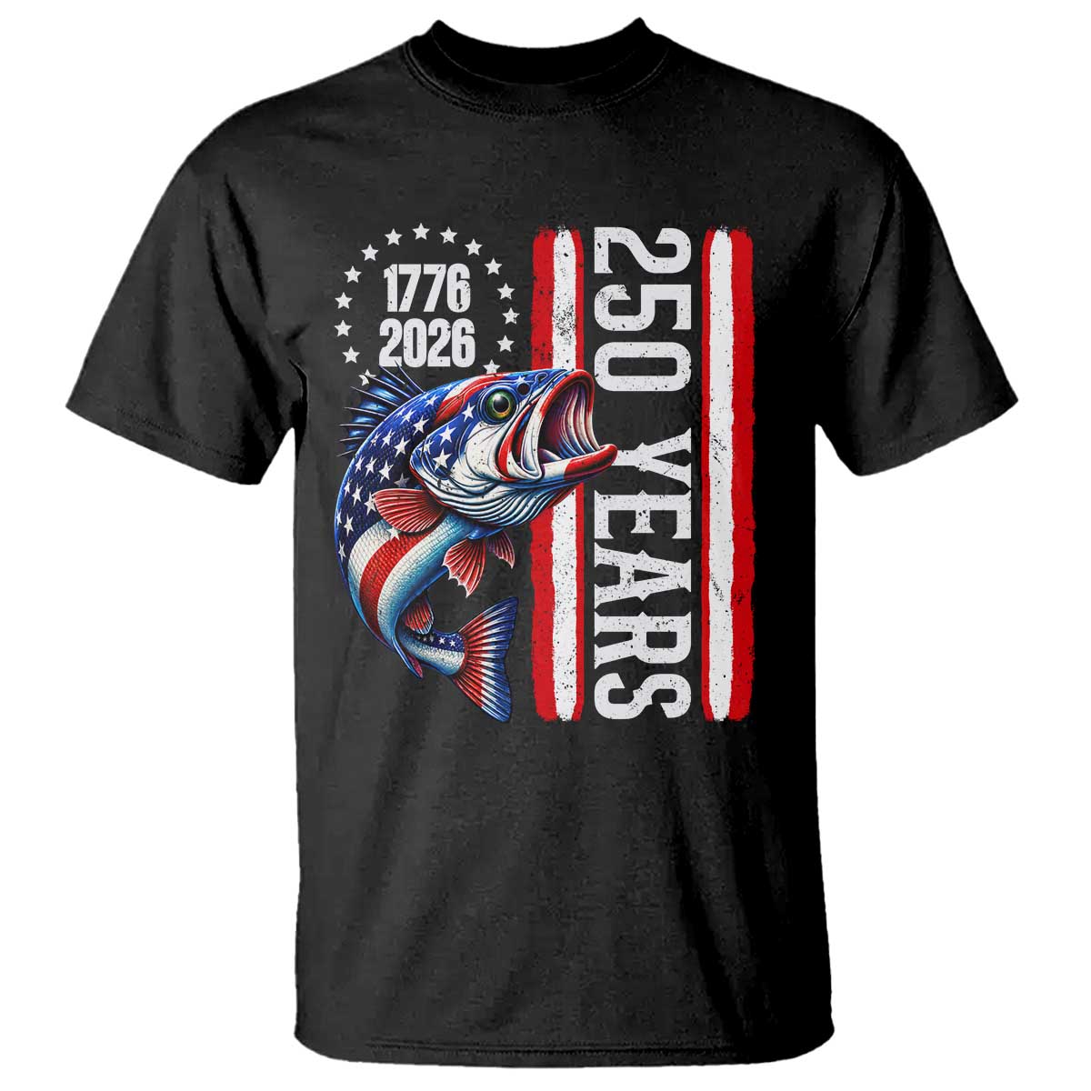 Vintage USA 250th Anniversary Bass Fishing Patriotic Gift T Shirt TS12 Black Print Your Wear
