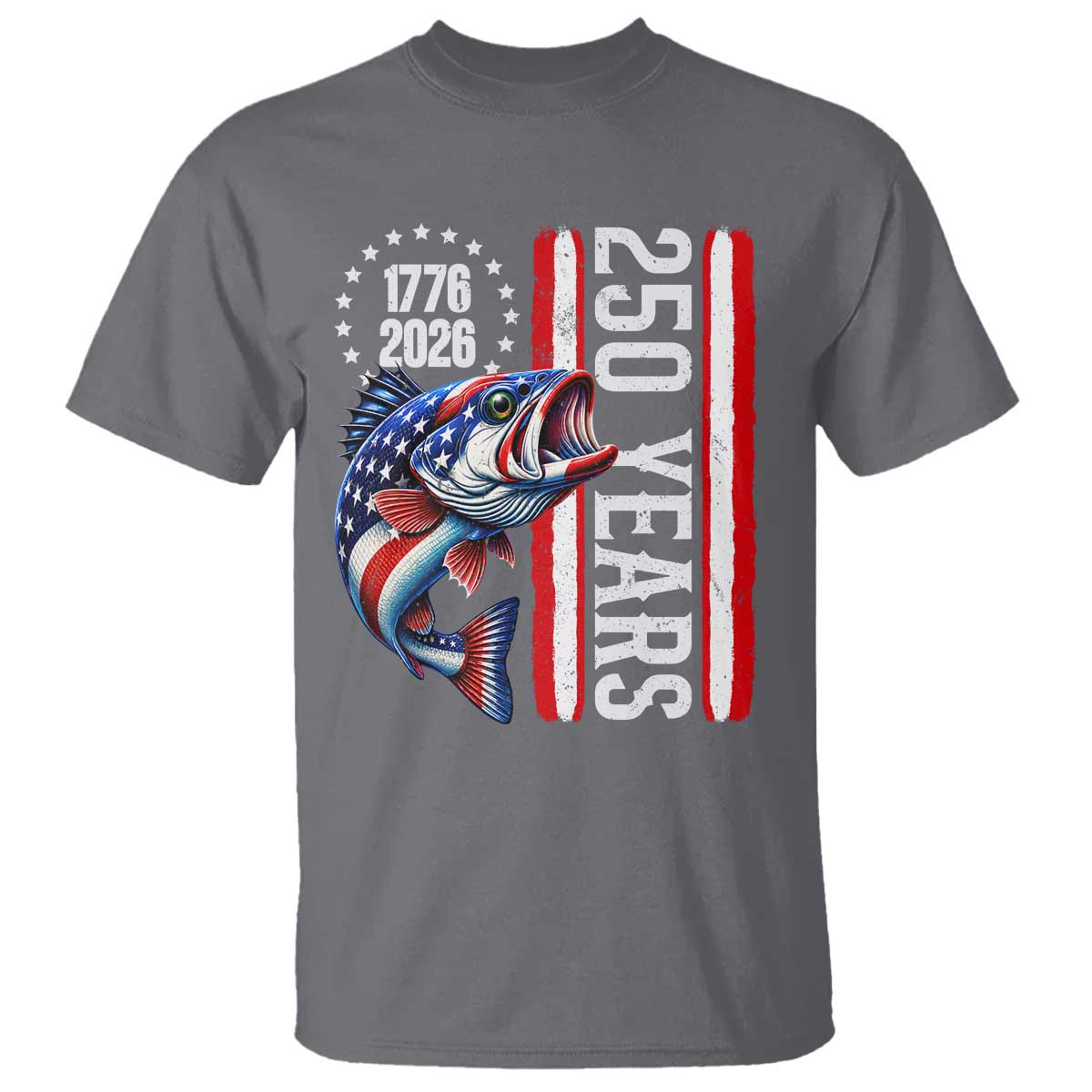 Vintage USA 250th Anniversary Bass Fishing Patriotic Gift T Shirt TS12 Charcoal Print Your Wear