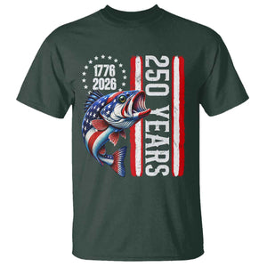 Vintage USA 250th Anniversary Bass Fishing Patriotic Gift T Shirt TS12 Dark Forest Green Print Your Wear