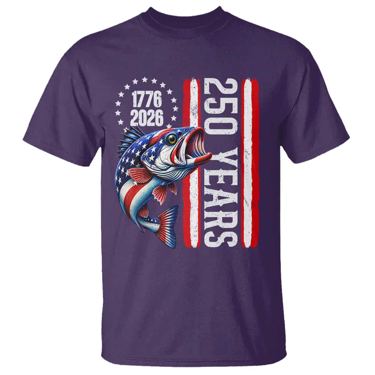 Vintage USA 250th Anniversary Bass Fishing Patriotic Gift T Shirt TS12 Purple Print Your Wear