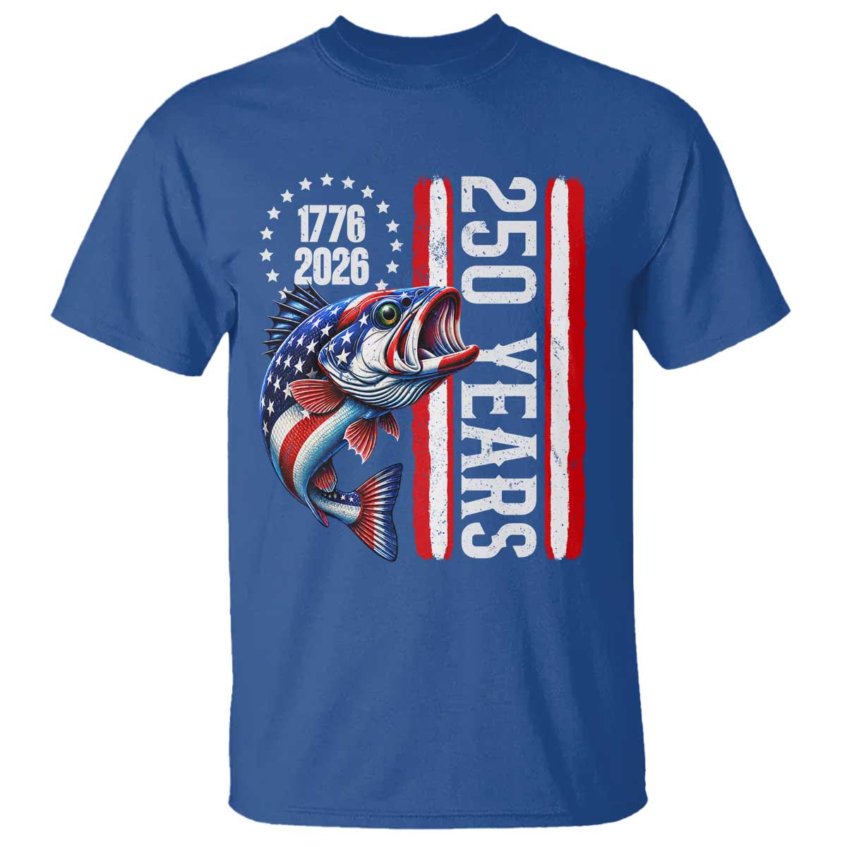 Vintage USA 250th Anniversary Bass Fishing Patriotic Gift T Shirt TS12 Royal Blue Print Your Wear