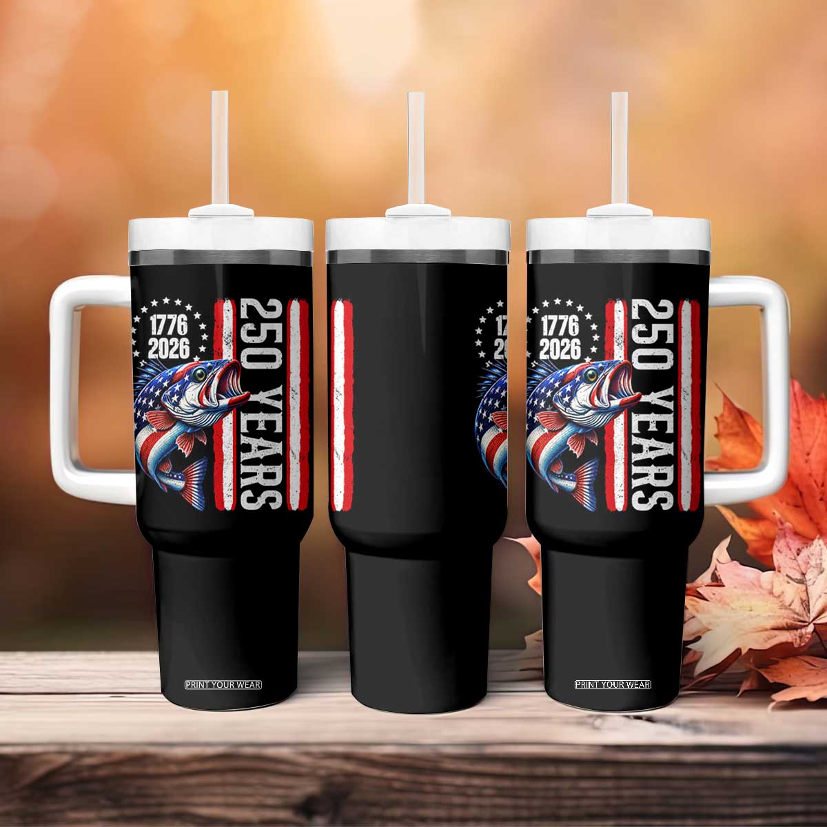 Vintage USA 250th Anniversary Bass Fishing Patriotic Gift Tumbler With Handle TS12 Print Your Wear
