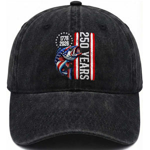 Vintage USA 250th Anniversary Bass Fishing Patriotic Gift Washed Cotton Baseball Cap TS12 Print Your Wear