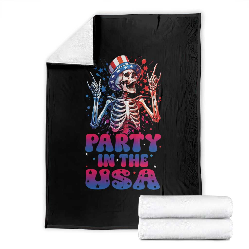 Funny Party In The USA Skeleton Rock Hand Throw Blanket 4th Of July Rocker Gift TS12 Black Print Your Wear