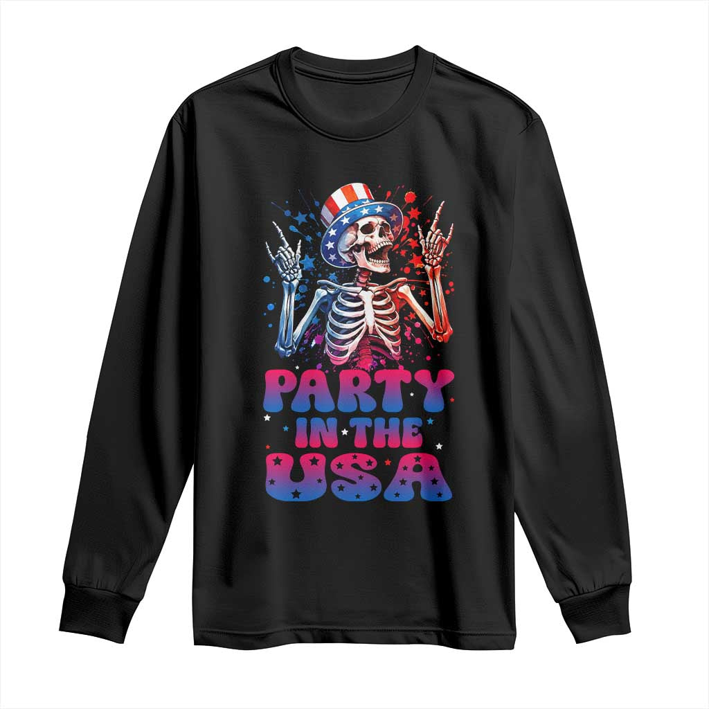 Funny Party In The USA Skeleton Rock Hand Long Sleeve Shirt 4th Of July Rocker Gift TS12 Black Print Your Wear