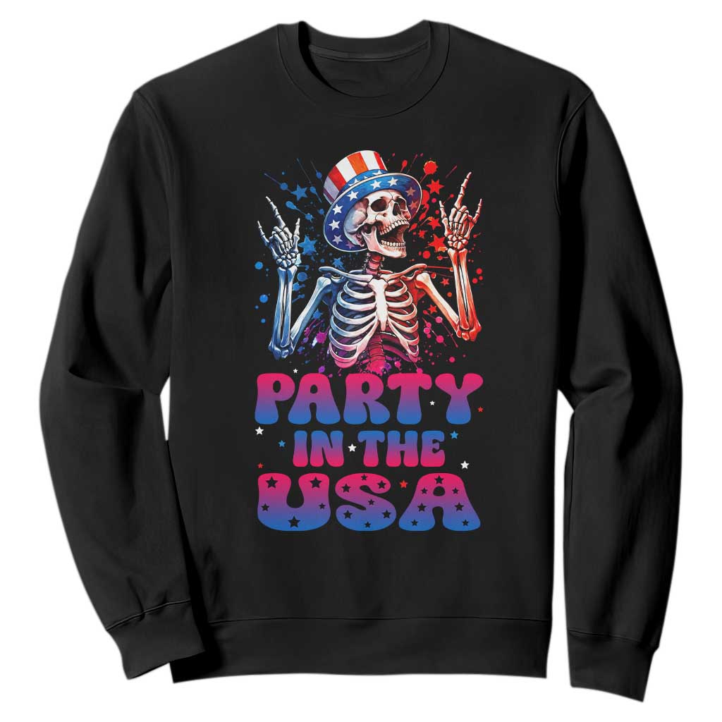 Funny Party In The USA Skeleton Rock Hand Sweatshirt 4th Of July Rocker Gift TS12 Black Print Your Wear