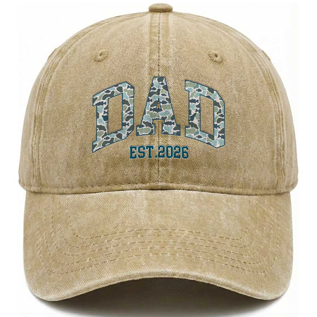 Promoted To Dad Est 2026 Washed Cotton Baseball Cap Camo Fishing New Dad Gift TS12 Print Your Wear