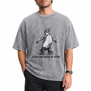 Flight Was Never An Option Washed Cotton T-Shirt Funny Penguin Roller Skates