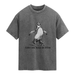 Flight Was Never An Option Washed Cotton T-Shirt Funny Penguin Roller Skates