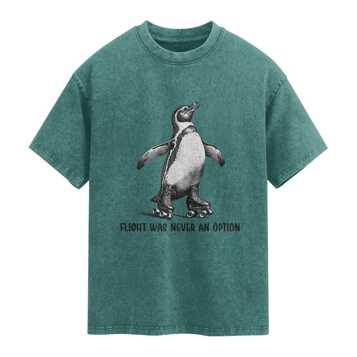 Flight Was Never An Option Washed Cotton T-Shirt Funny Penguin Roller Skates