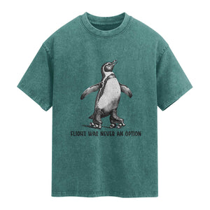 Flight Was Never An Option Washed Cotton T-Shirt Funny Penguin Roller Skates