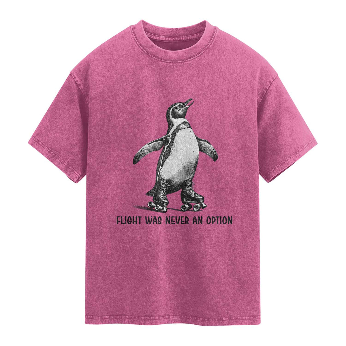 Flight Was Never An Option Washed Cotton T-Shirt Funny Penguin Roller Skates