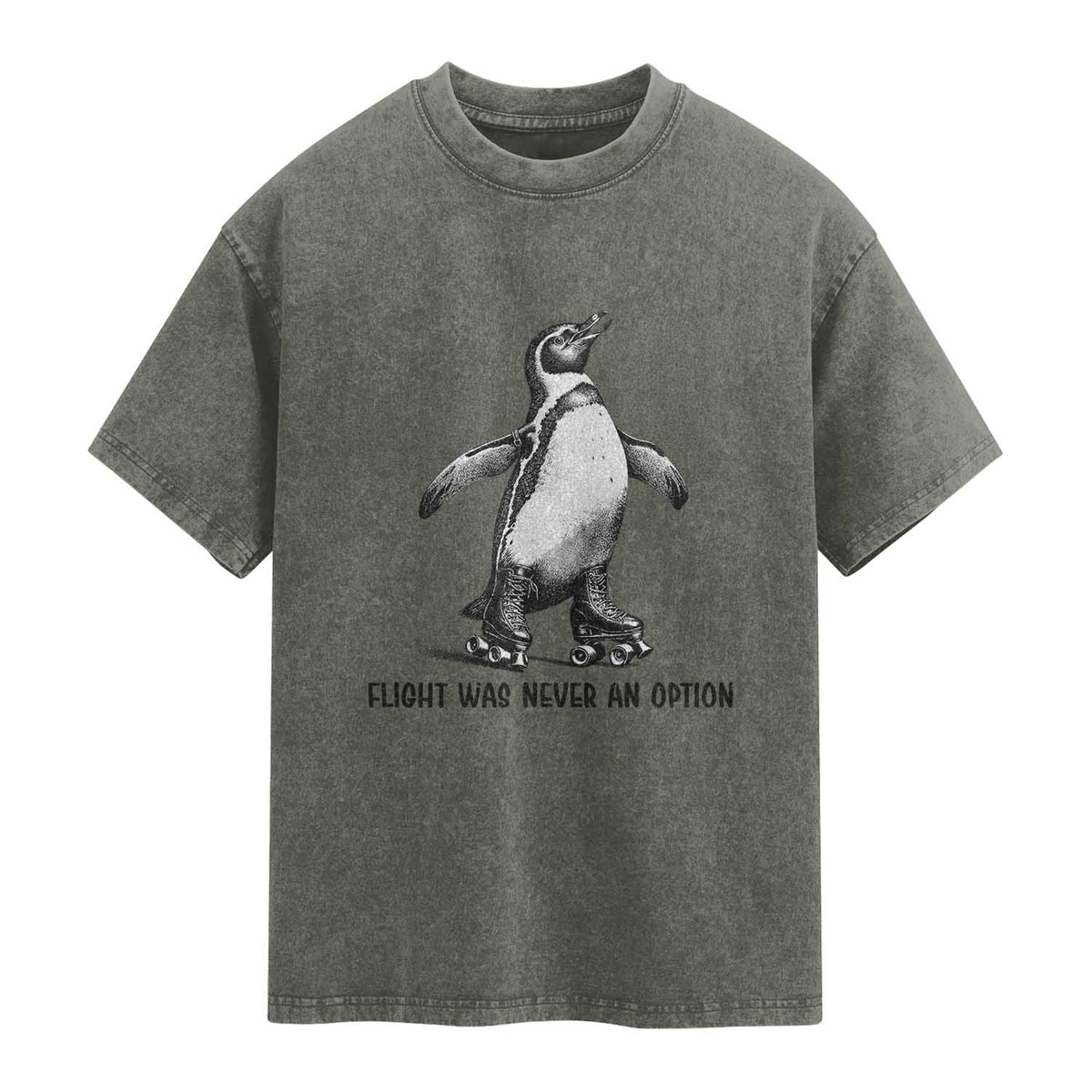 Flight Was Never An Option Washed Cotton T-Shirt Funny Penguin Roller Skates