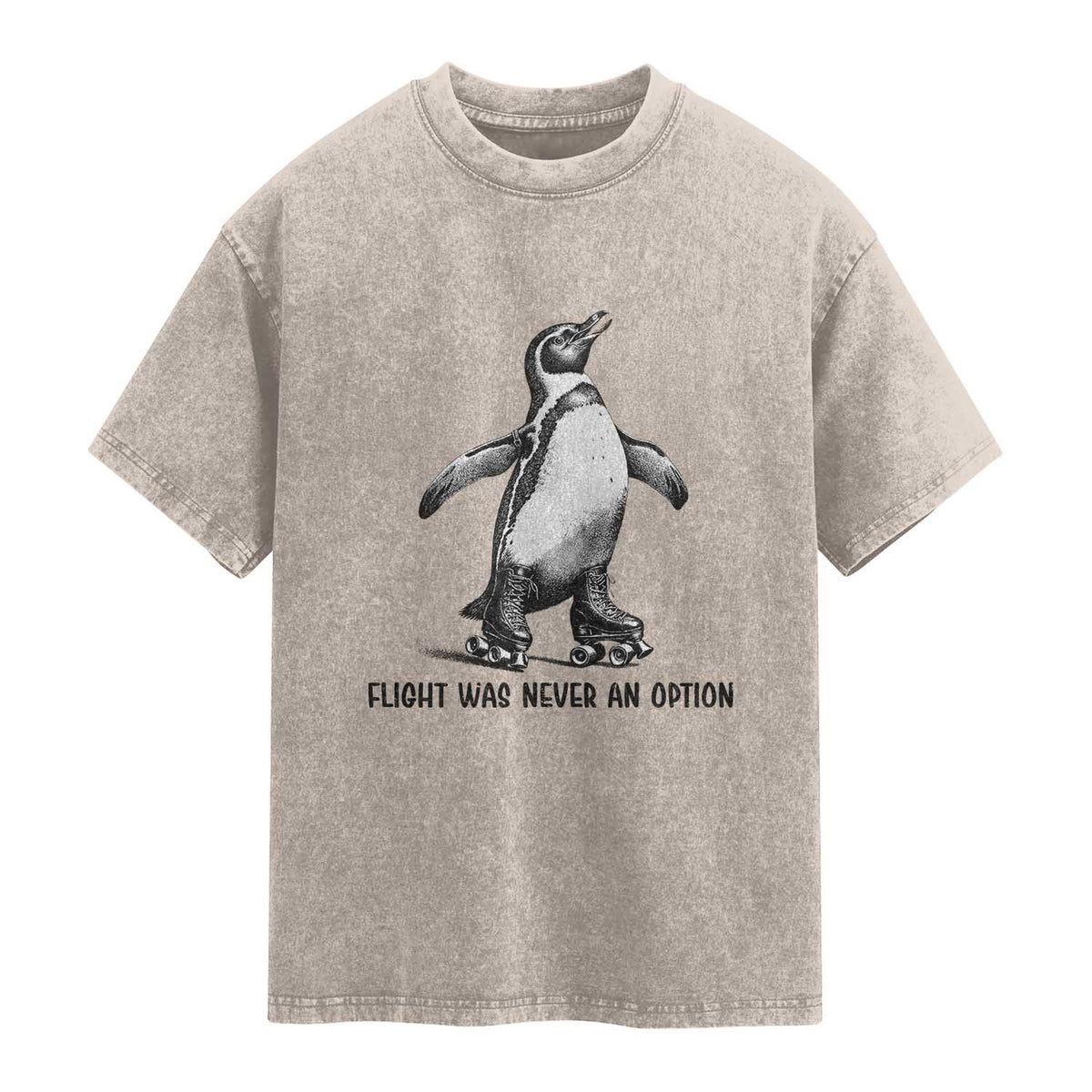 Flight Was Never An Option Washed Cotton T-Shirt Funny Penguin Roller Skates