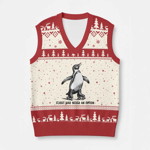 Flight Was Never An Option V-Neck Knit Sweater Vest Funny Penguin Roller Skates TS12 Beige Red Print Your Wear