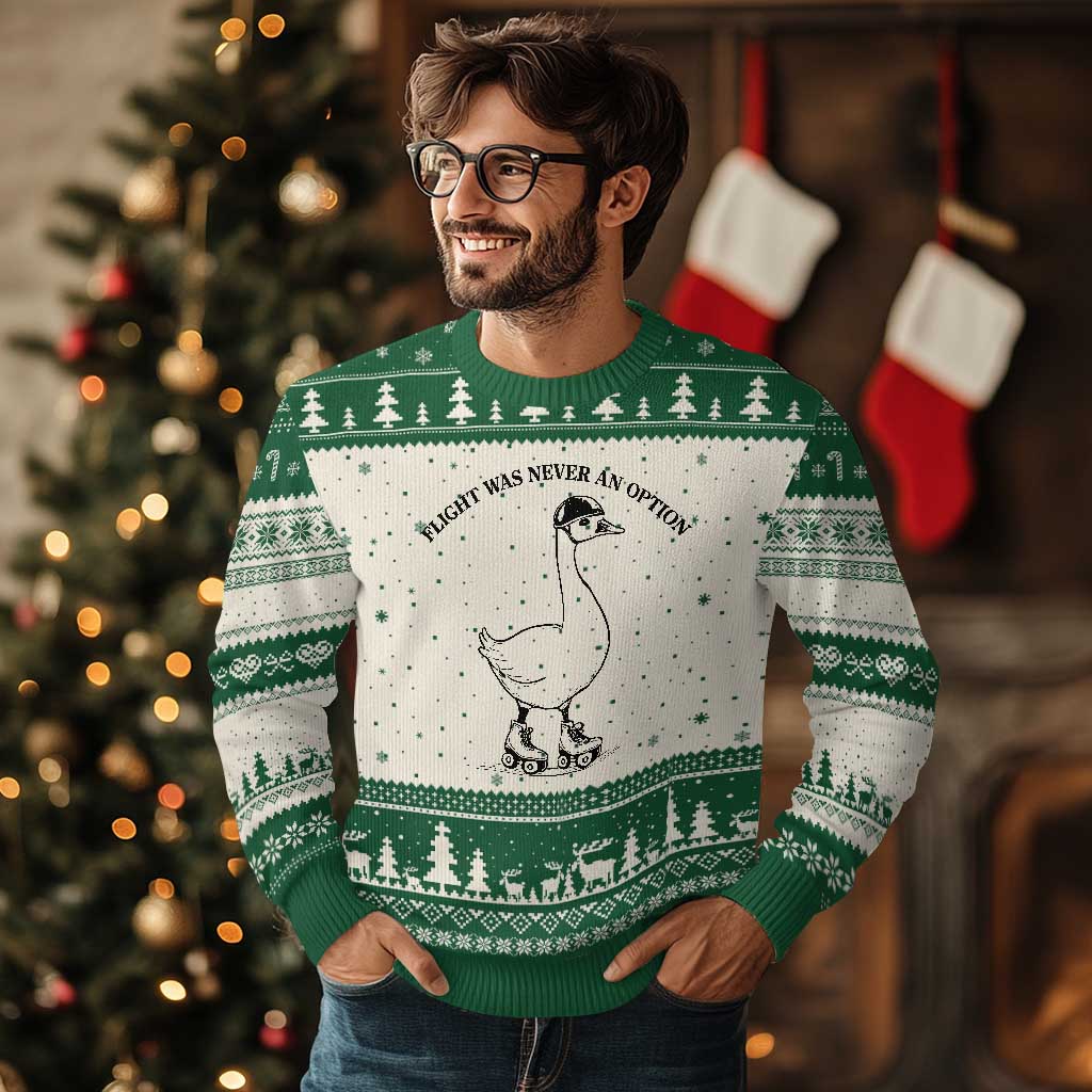 Funny Silly Goose Roller Skater Ugly Christmas Sweater Flight Was Never An Option TS12 Beige Green Print Your Wear
