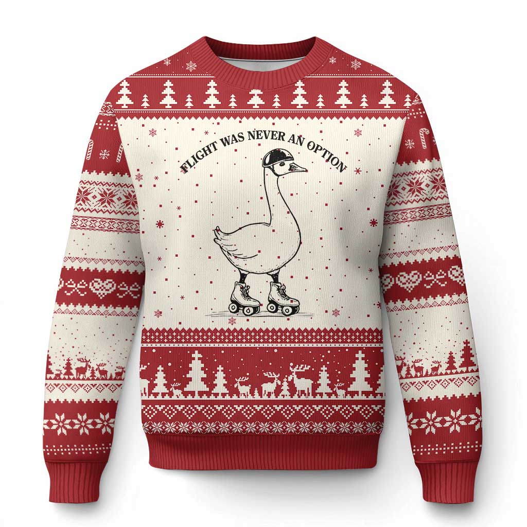 Funny Silly Goose Roller Skater Ugly Christmas Sweater Flight Was Never An Option TS12 Beige Red Print Your Wear