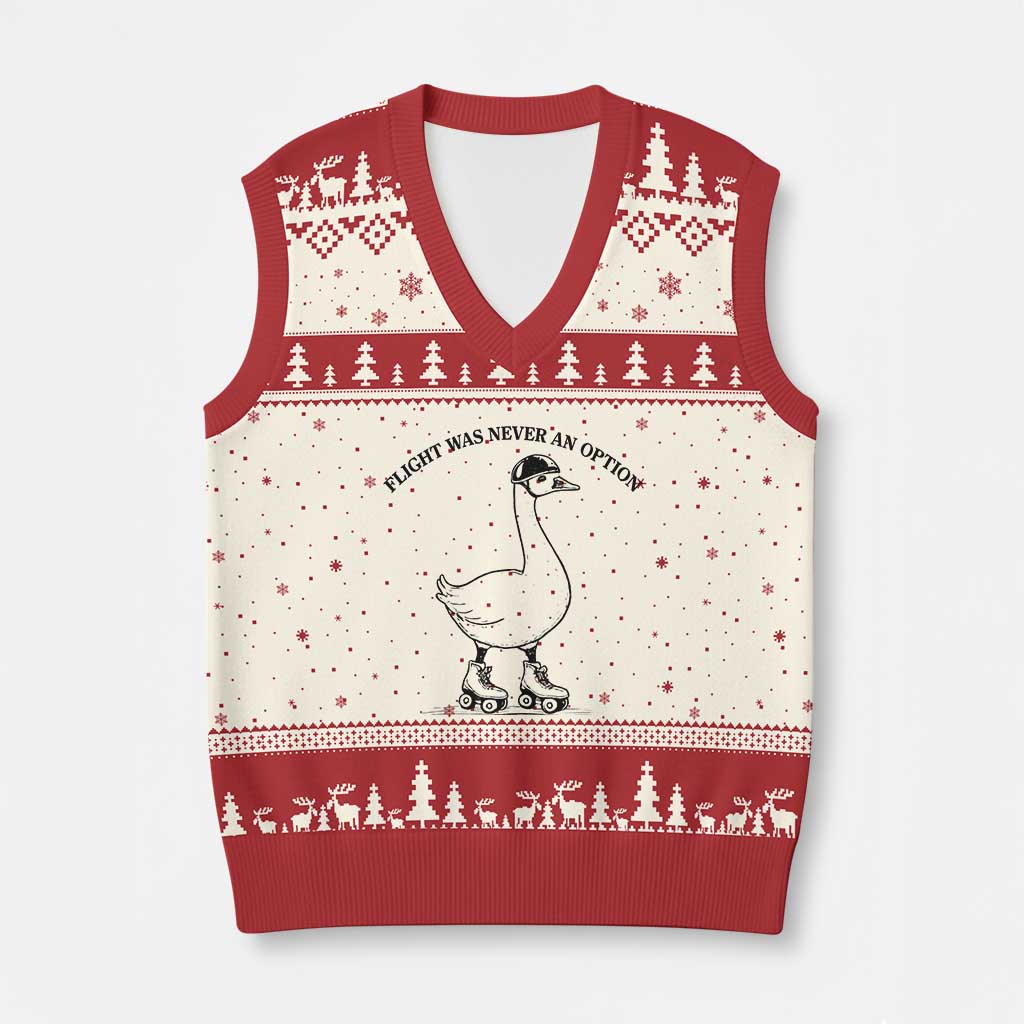 Funny Silly Goose Roller Skater V-Neck Knit Sweater Vest Flight Was Never An Option TS12 Beige Red Print Your Wear